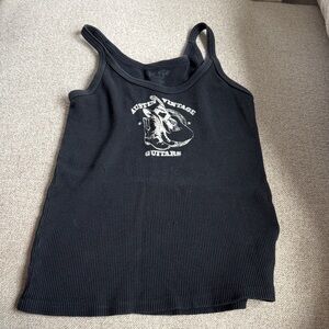 Brandy Melville Black Ribbed Graphic Tank Top with White Logo